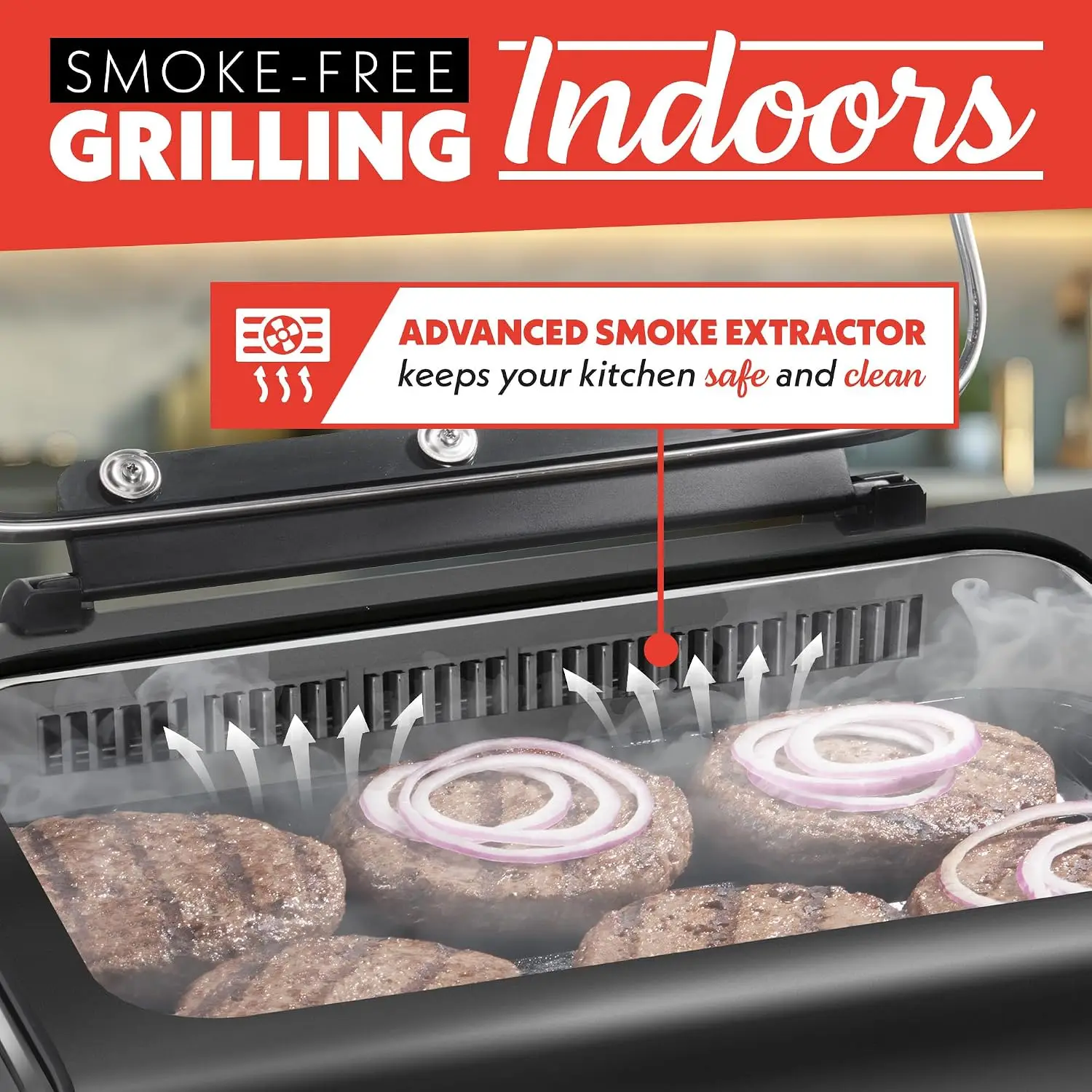 Smokeless Indoor Grill - Air Fryer Combo with Smoke Extractor, 5 Cooking Presets, Grill, Air Fry, Roast, Bake, Dehydrate