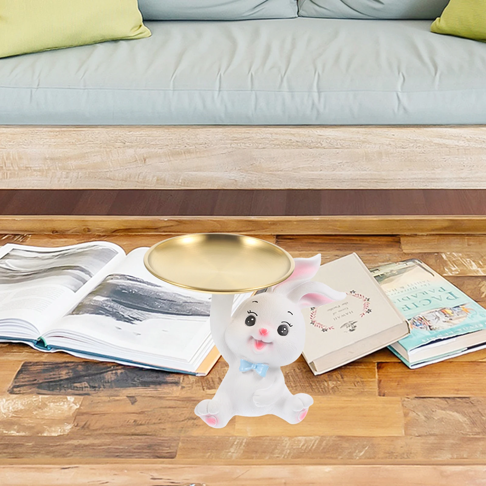 

Thickened Resin Stainless Steel Bunny Statue Tray Multi Functional Jewelry Dish Hallway Storage Organizer