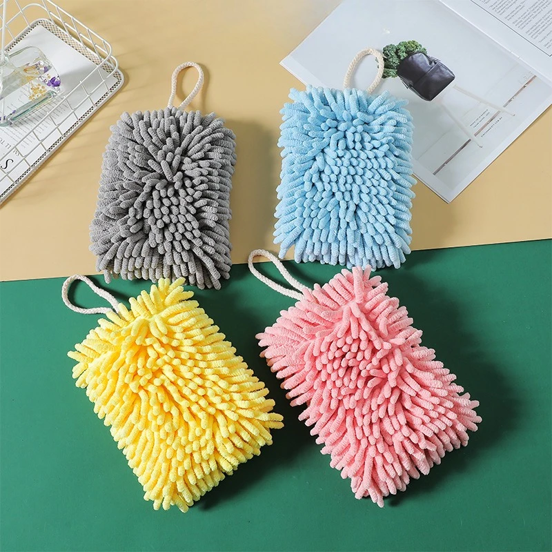 Wall-Mounted Wipe Hands Towels Super Absorbent Fast Drying Chenille Cleaning Cloth Kitchen Bathroom Supplies Bathing Accessories