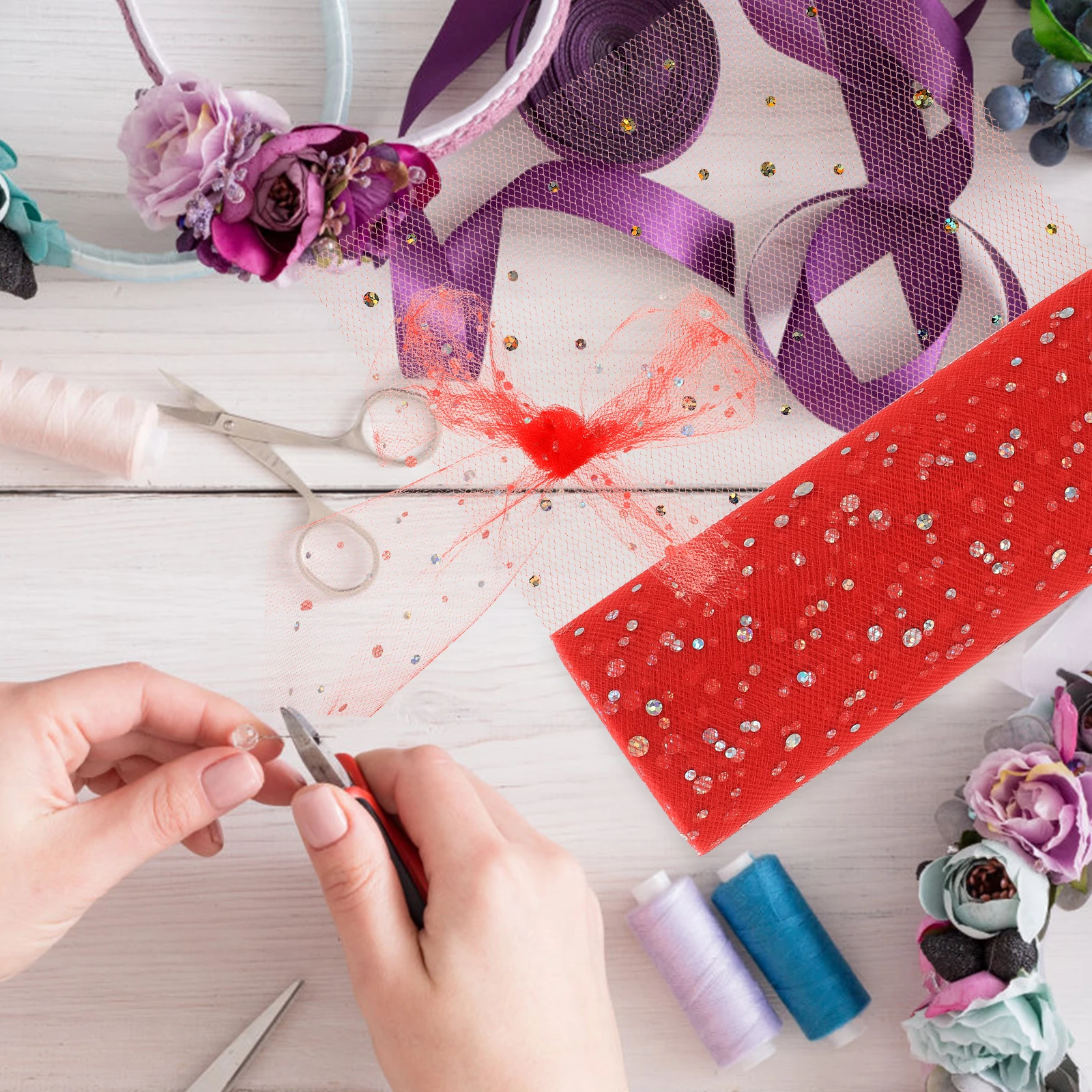 

Laser Mesh Roll Gauze Ribbon Sequins Tulle Fabric for Wedding Party Decoration DIY Craft Wrapping Gift Bouquet Hair Accessories