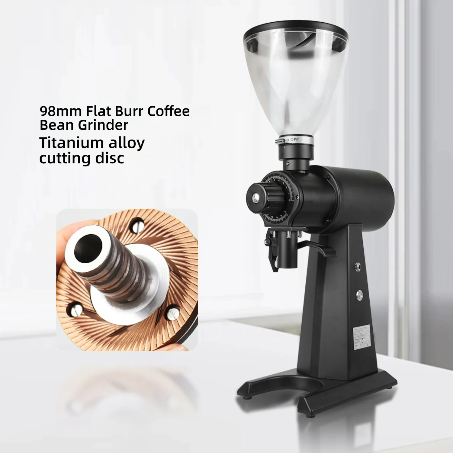 98mm Titanium Coated Flat Burr 160 Settings 2500RPM 1000W Quantitative Coffee Miller CAFOVO G198F Commercial Electric Grinder
