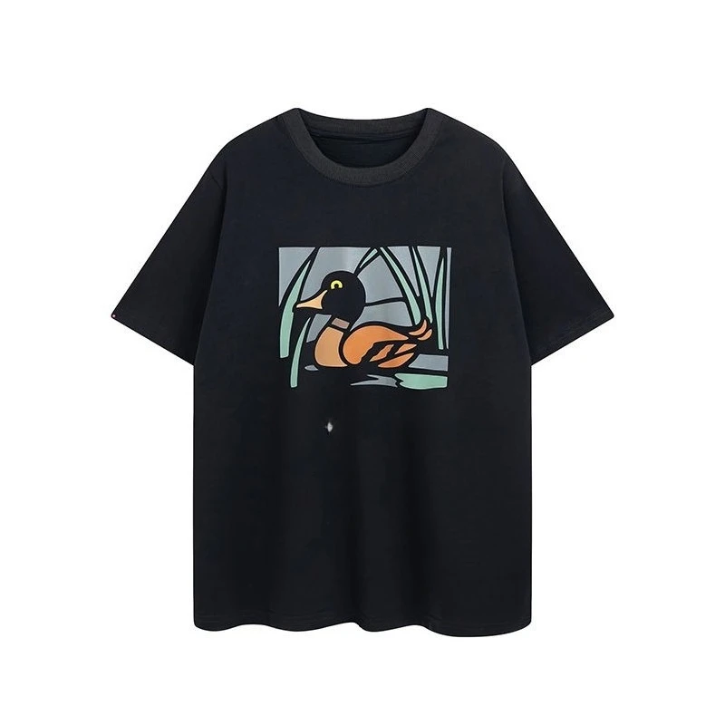 

American Retro Cartoon Duck Print Men and Women Couple Crew Neck Pure Cotton Print Fashion Loose Short-sleeved T-shirt Tide