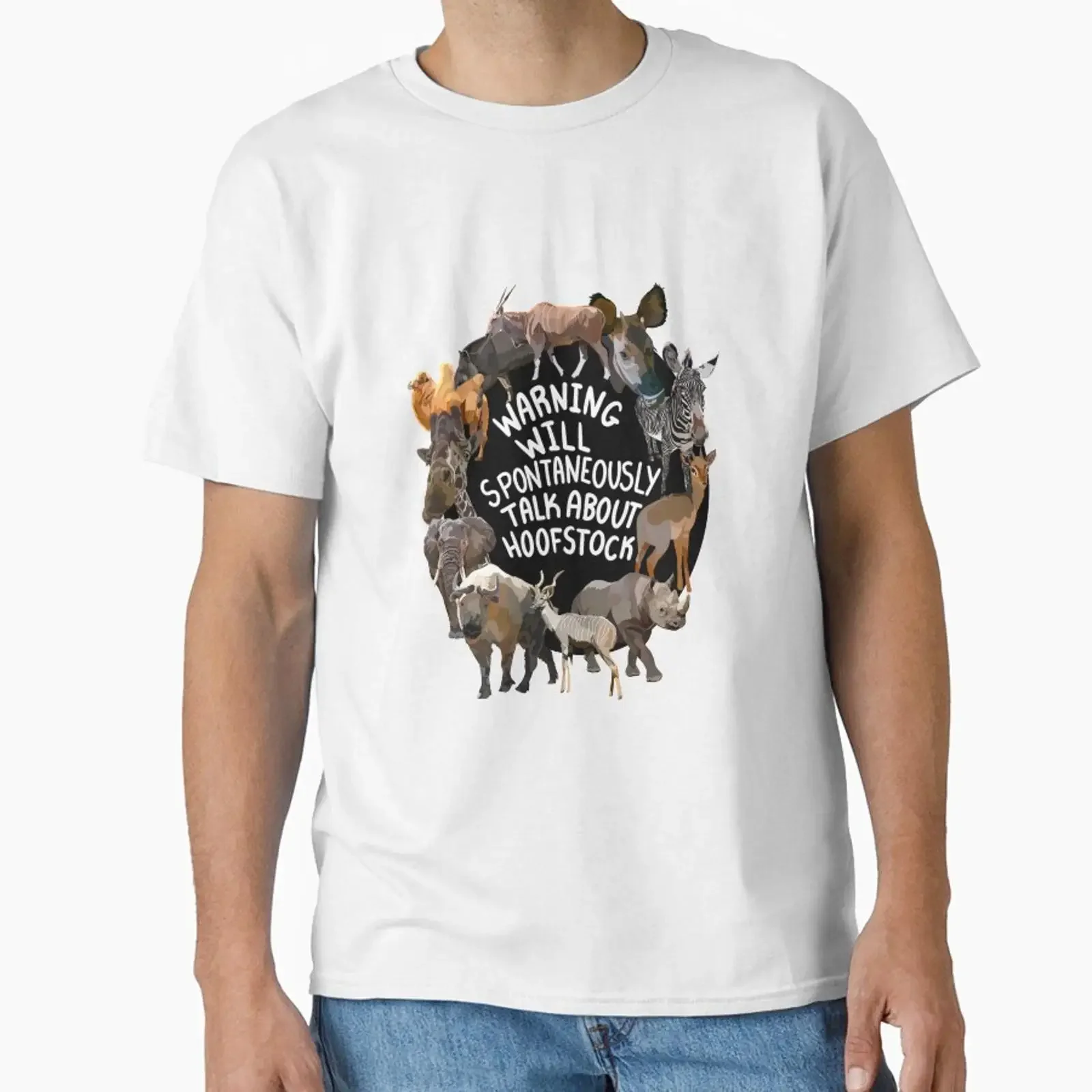 Funny Hoofstock Enthusiast Warning Will Spontaneously Talk About Wild Animal Casual Cotton T Shirt vintage Washed fashion