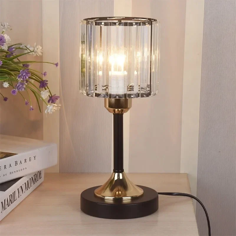 Retro Luxury Crystal Table Lamp Dimmable Touch Button Switch Bedroom Living Room Decoration  Atmosphere Light Coffee Bar Hotel