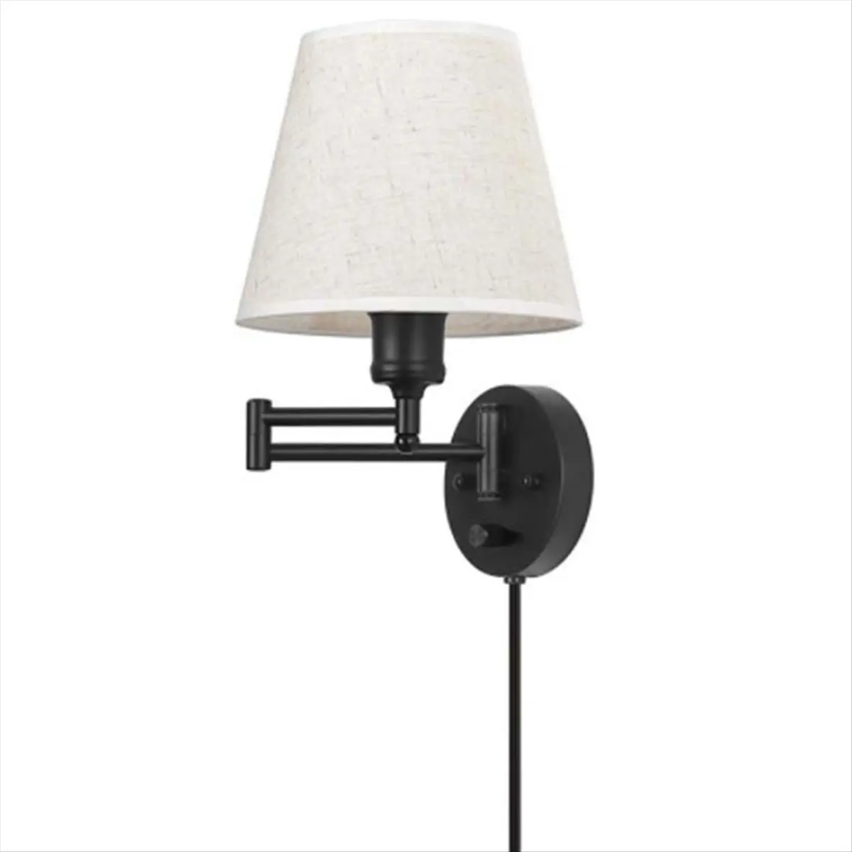 *BAAY Swing Arm Wall Lamp Plug in Wall Mount Opaque Linen Shade 2-Way Cord Covers Bedroom Lighting (1 Light)