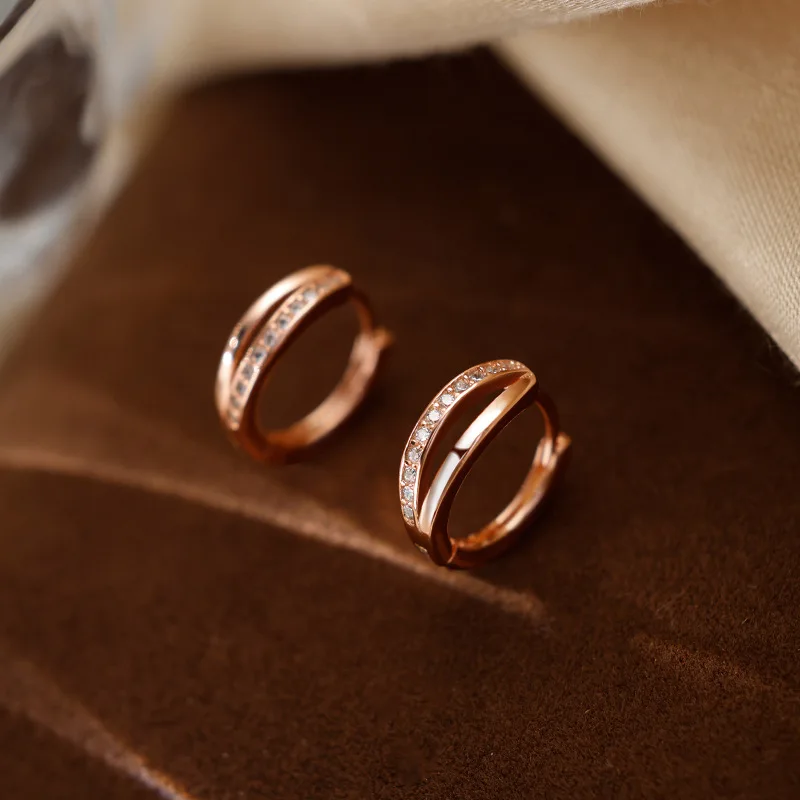 Real 925 Sterling Silver Zircon Double Layered Round Hoop Earrings For Women Fine Jewelry Light Luxury Geometric Accessories