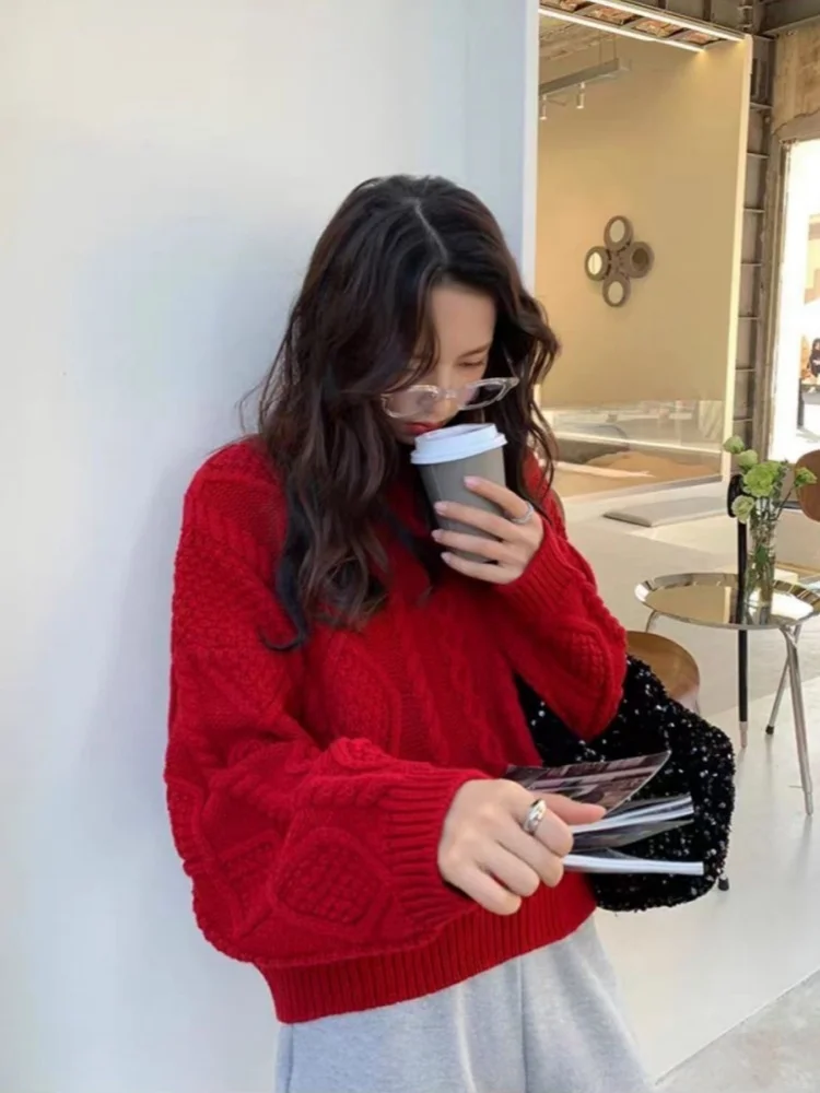 المرأة الياقة المستديرة سترة 100% ميرينو كنزة صوفية من الصوف الخريف الشتاء طويلة الأكمام الإناث فضفاضة الصوف تريكو بلوزات على الموضة #1