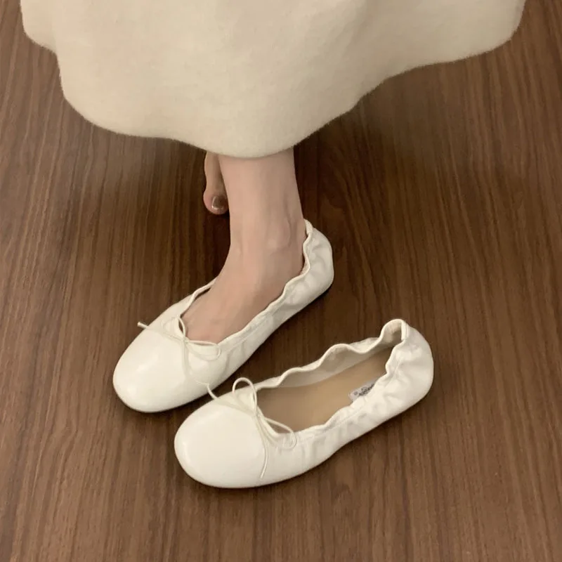 Modische Damen-Ballerinas mit Rundem Zehenbereich, Slip-On Schuhe mit Schleifenverzierung für Frühling und Herbst – Detail 10