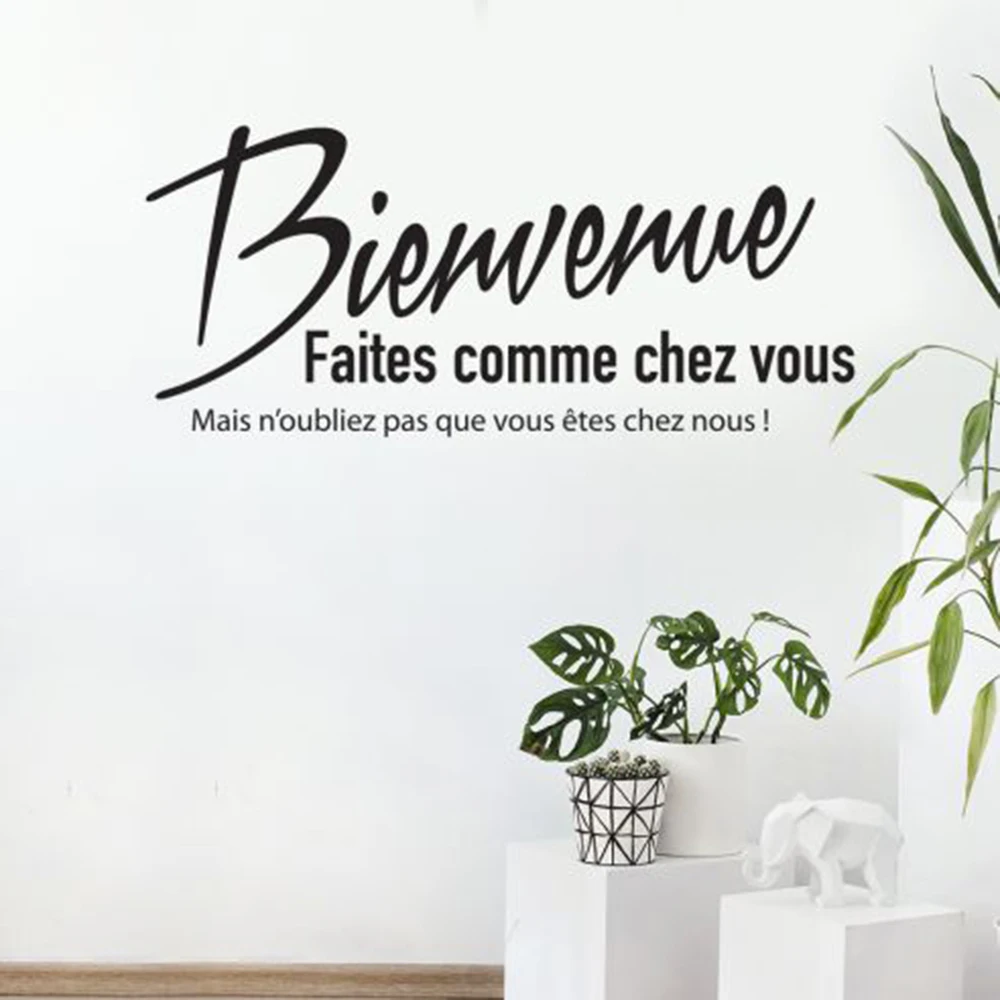 French Welcome To Our House Heart Wall Sticker Living Room Kitchen Bienvenue Chez Nous Greeting Quote Wall Decal Entryway Vinyl