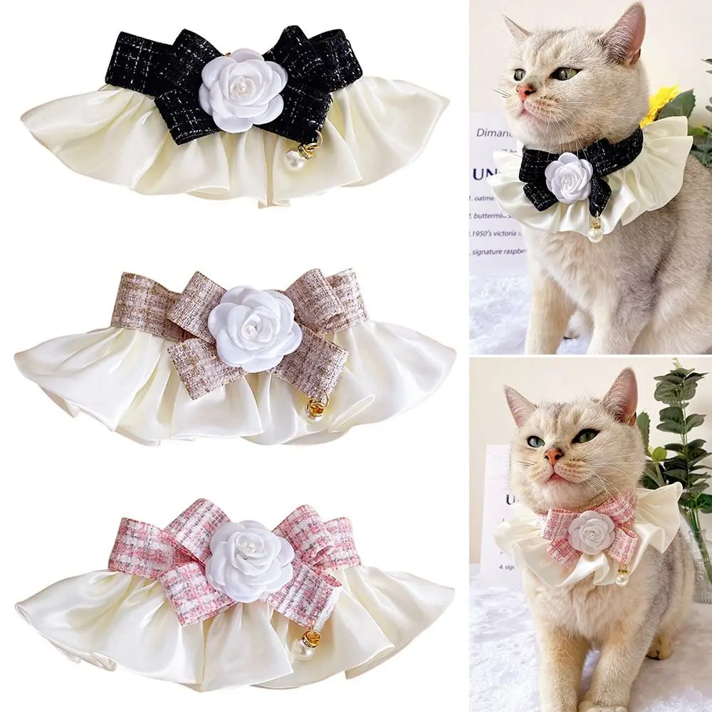 Lace Bowknot Pearl Collar Cat Dog Neckerchief Pet Cats Kitten Dog Puppy String Bib Necklace Necktie Neck Strap Scarf Accessories