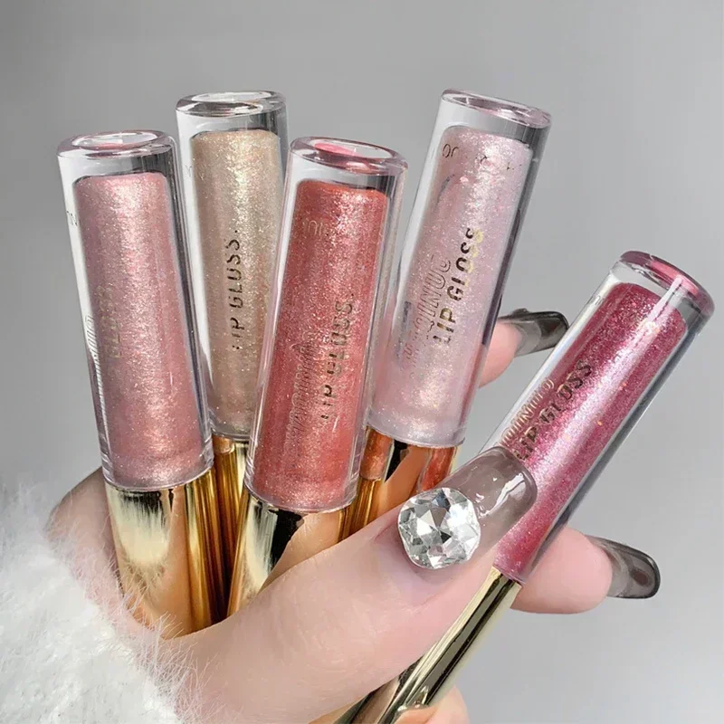 Specchio idratante Pearl Glitter Lip Oil Long-lasting Plumping Gloss Lip Tint Makeup Sparkle Water Light Glaze rossetti liquidi