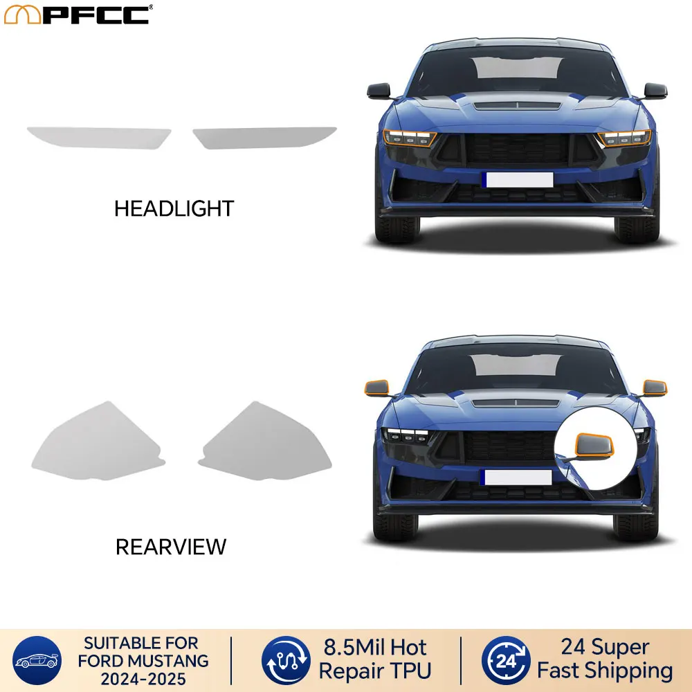

Pre Cut Headlight Rearview Mirror Film For Ford Mustang Dark Horse 2024 8.5mil Car Clear Sticker Paint Transparent Protection