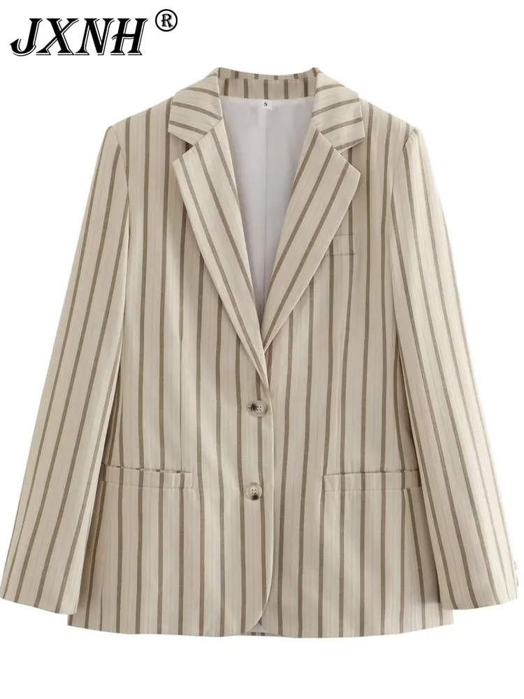 

Y2K TRAF Fashion Striped Women's Blazers 2024 Female Chic Single-breasted Blazer Suits Ladies Notched Collar Elegant Blazer Coat