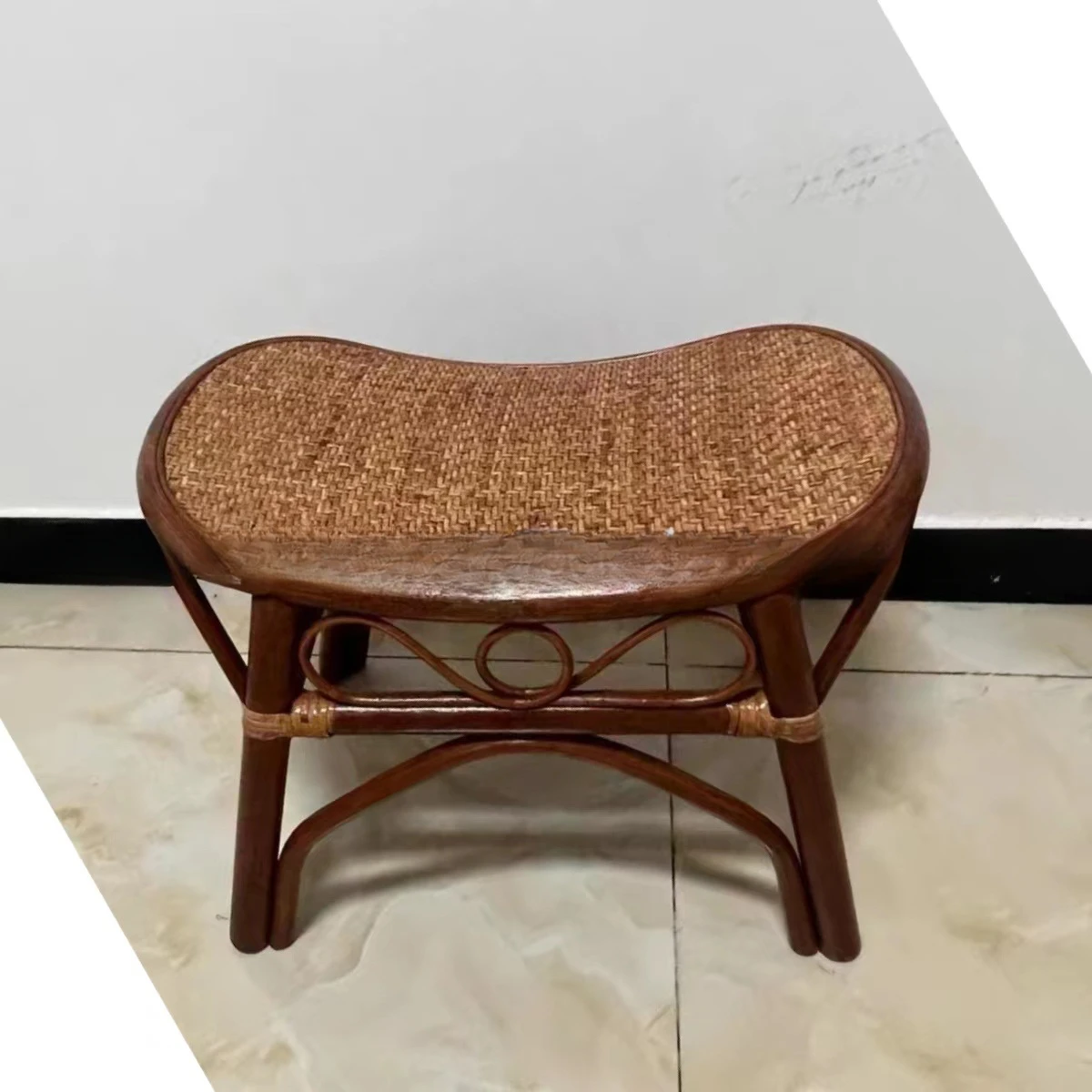 Chinese rattan chair living room real rattan chaise longue villa elderly telephone tea table