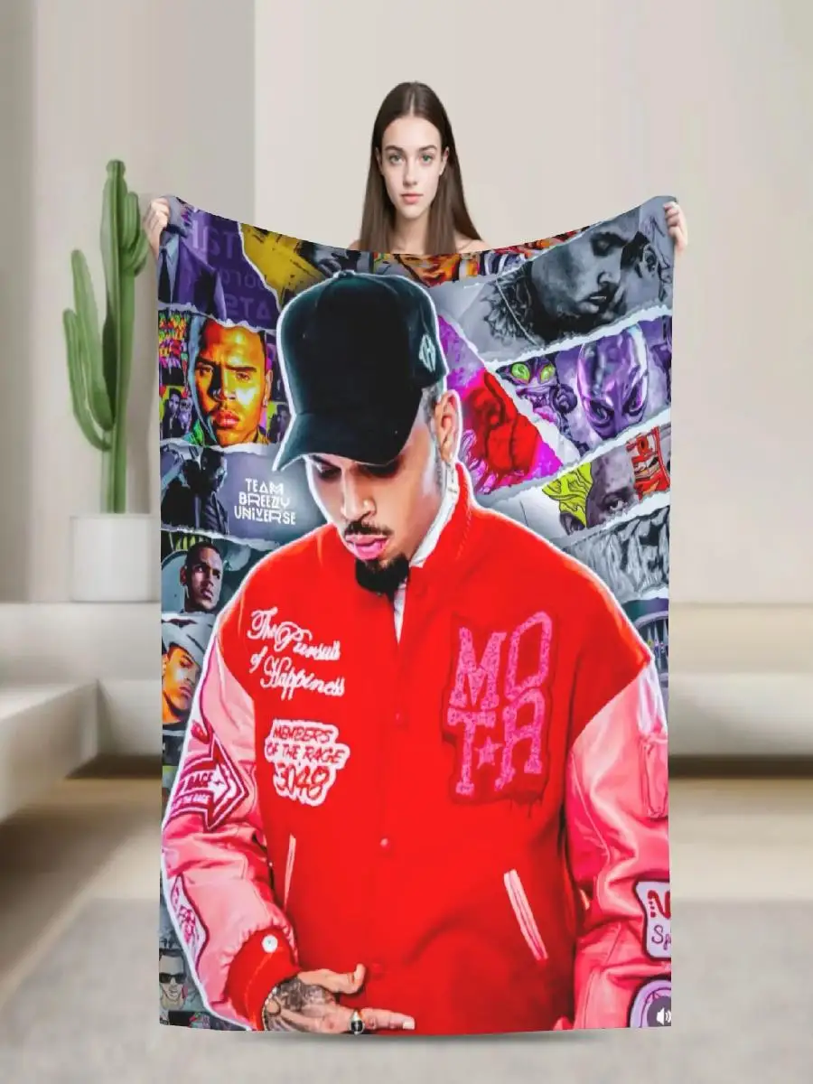 Soft Warm Flannel Throw Blanket for Boy Girl Travel Collage Design Chris Brown Sofa Bed Cover for Couch Chair Fashionable Bedspr