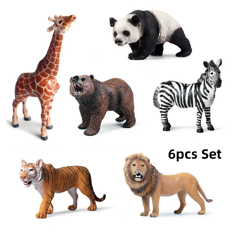 

Animals Figures Toys 6pcs Set Realistic Wild Zoo Large Good Quality Plastic Kids Toddlers Playset with Zebra Giraffe Lion Tiger