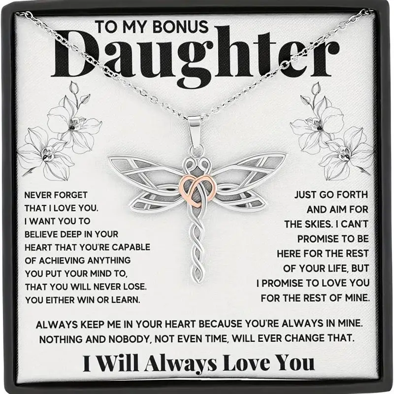 A Special Gift For Your Bonus Daughter: Dragonfly Necklace With Letter Print - Perfect For Birthdays, Graduations