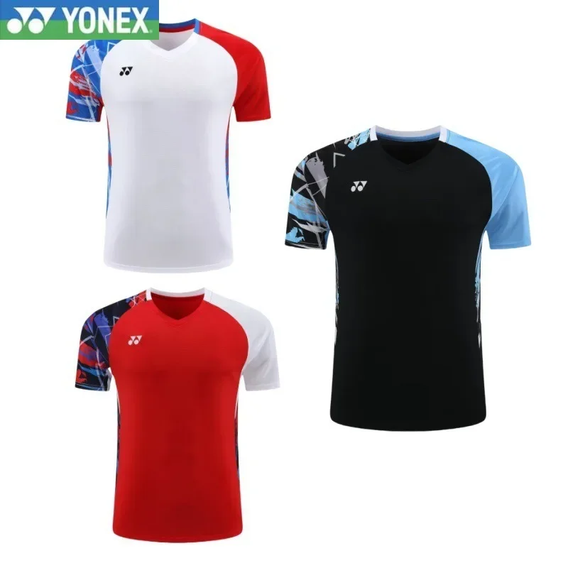 YONEX 2024 New Men's and Women's Badminton Uniform Sports Training Quick Drying Breathable Short Sleeved Top