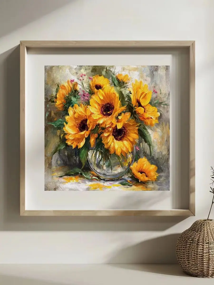 1 Stück 30x30 cm/11,8 Zoll Sonnenblumen-Stickerei-Set DIY-Kit 11/14/16CT DIY-Stickerei-Set DIY-Kreuzstich-Set – Detail 1