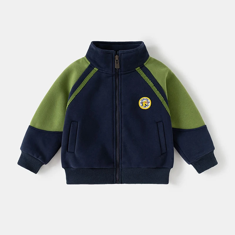 IYEAL Autumn Winter Boys 2 Piece Tracksuit Color Block Raglan Zip Up Jacket & Pants Set Stand Collar Kids Fleece Sports Outfit