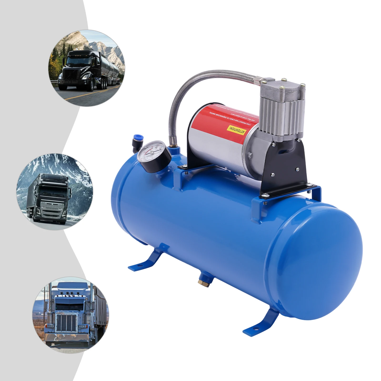 12V Air Compressor 100 PSI Portable Tire Inflator, 6L Tank, 3.8m Hose, Auto Shut-Off, Dual-Pressure Switch for Car, Bike, Boat