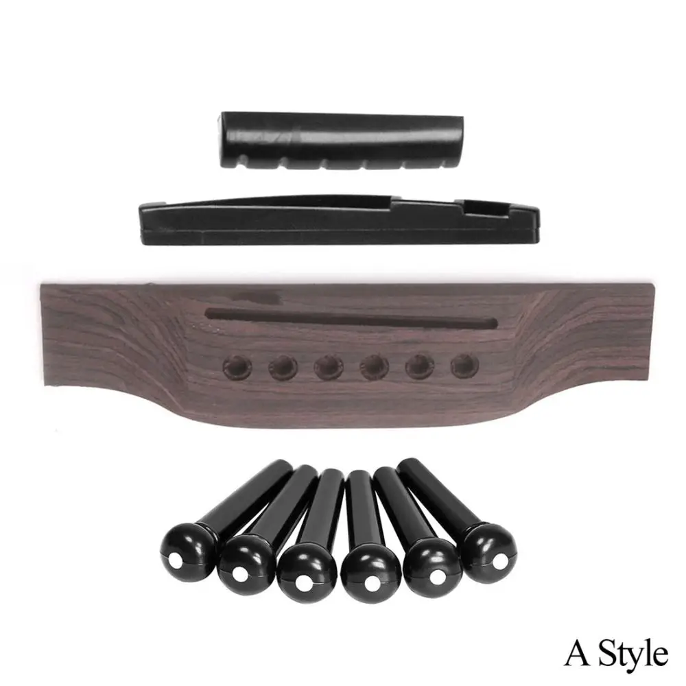 Rosewood Bridge Pins Saddle Nut Sets Wooden Accessories Acoustic Guitar Lower Wooden Bridge Guitar Parts Reddish Brown