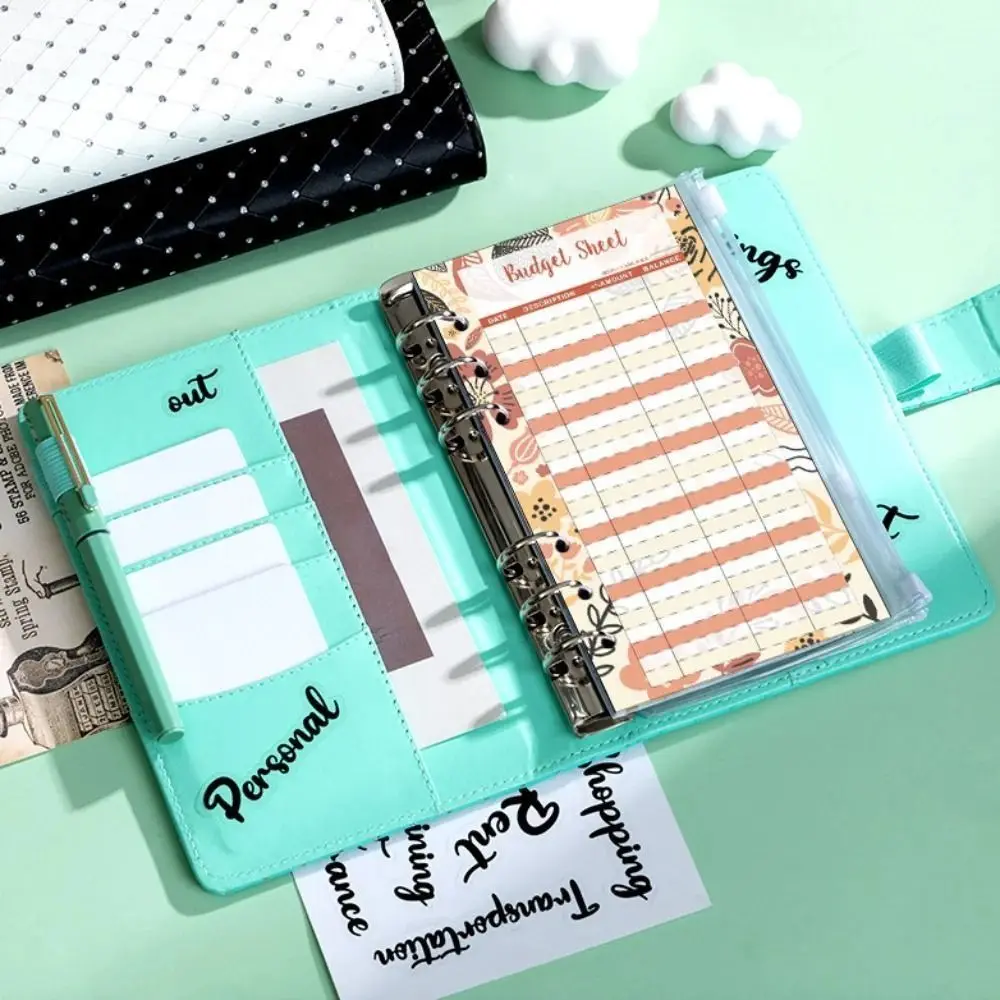 Rainstone Patterned Cover Money Saving Binder 6-Ring PU Leather Savings Challenges Book Tear Resistant Cash Envelopes