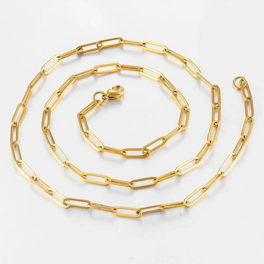 Polished Paperclip Chain Stainless Steel Hip Pop Necklace Trendy Layering Jewelry Men And Women