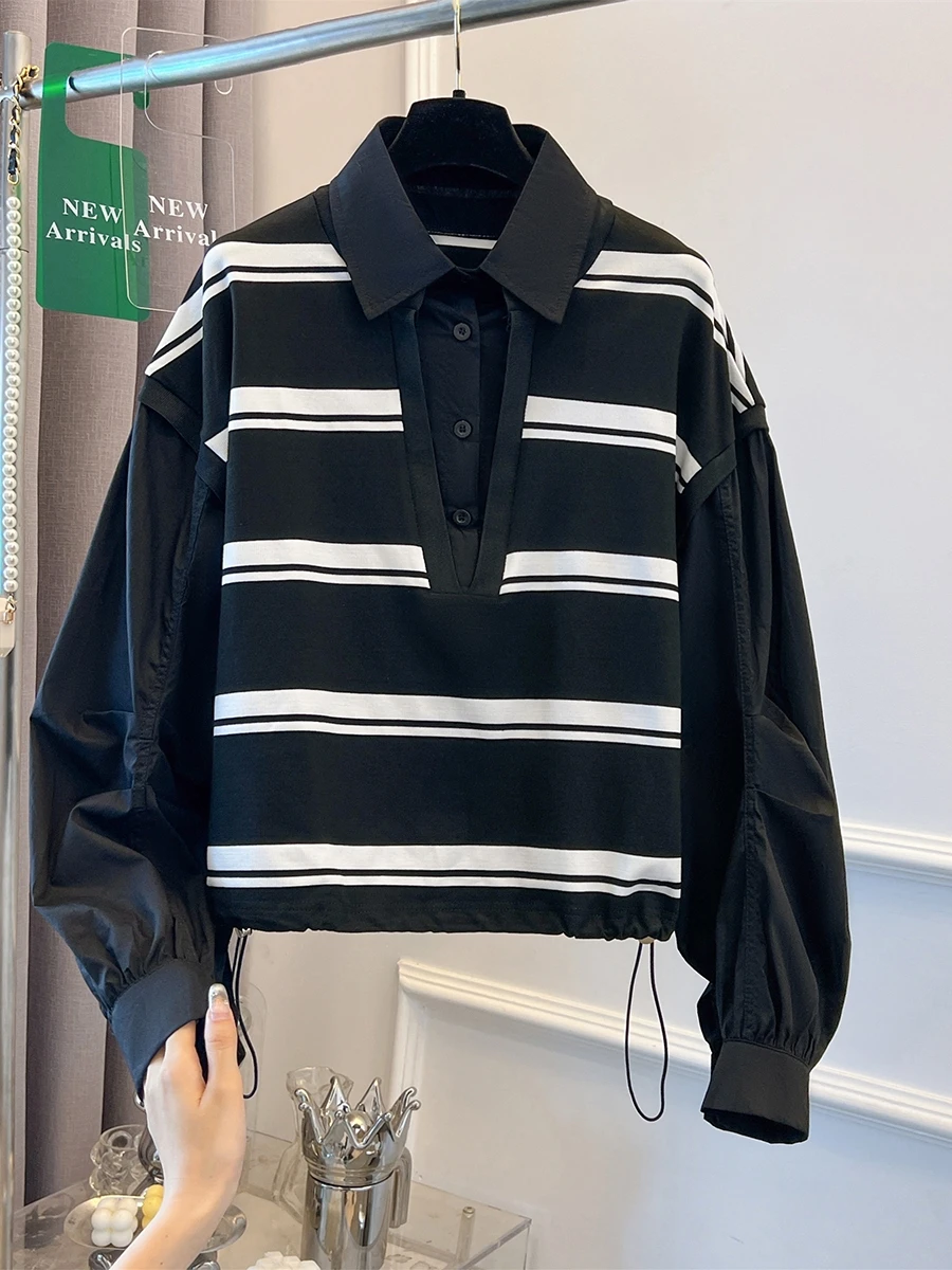 Couleur Blo rayé irt femmes printemps automne Design Sensation Dstring coton Long Sve Faionable haut