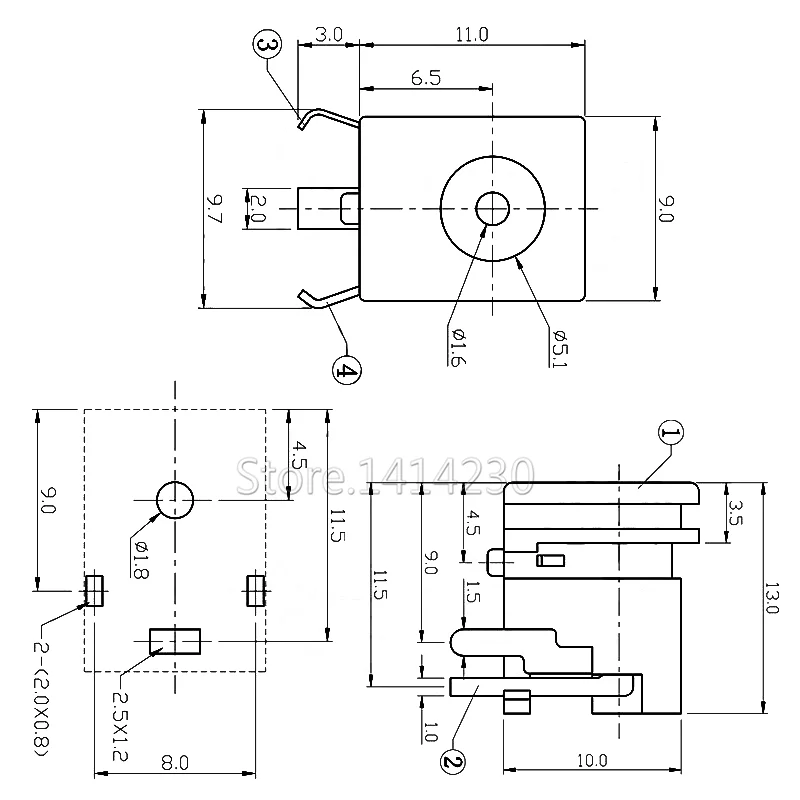 10PCS Horizontal DC Power Socket DC-039 5.1x1.65mm 3Pin DC Charging Port 5.1*1.65mm DC00390