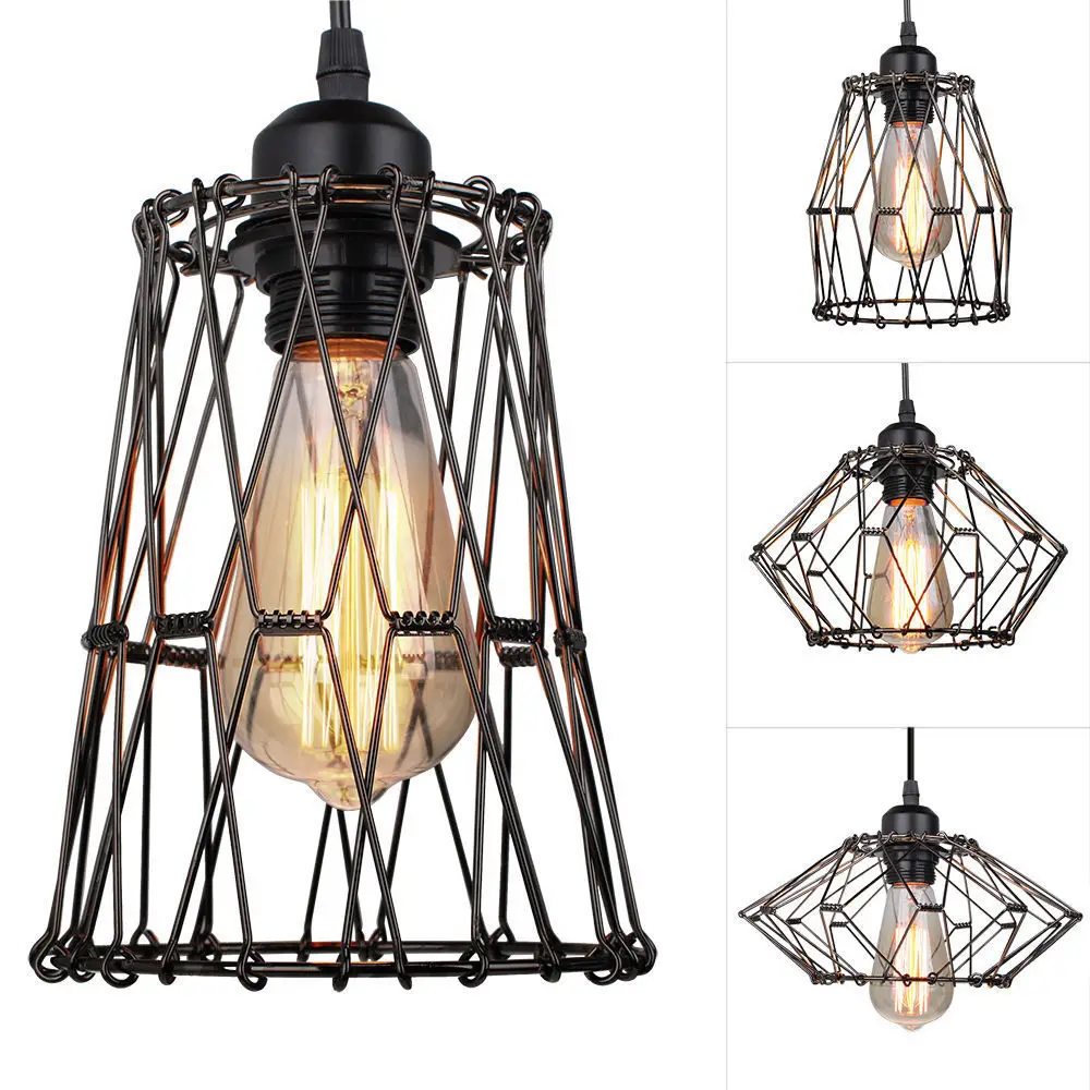 Pendant Lamp Iron Wire Lampshade Vintage Style Decoration Variable Multiple Shapes DIY Suitable For Coffee Shop,Bar,Bedroom