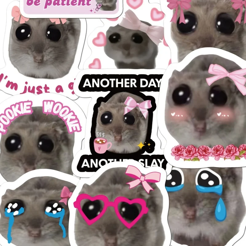 

A Roll of 500 Decorative Stickers Featuring a Sad Hamster Meme, Perfect for new year Gifts, Party Decorations