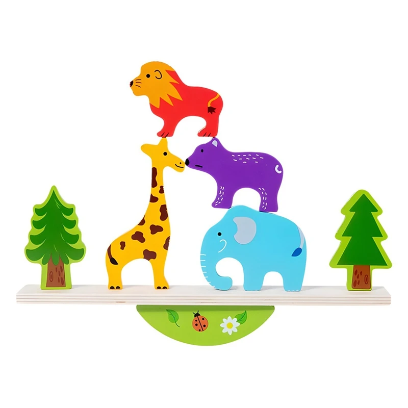 Children Wooden Animal Balance Blocks Board Games Toy Dinosaur Educational Stacking High Building Block Wood Toy