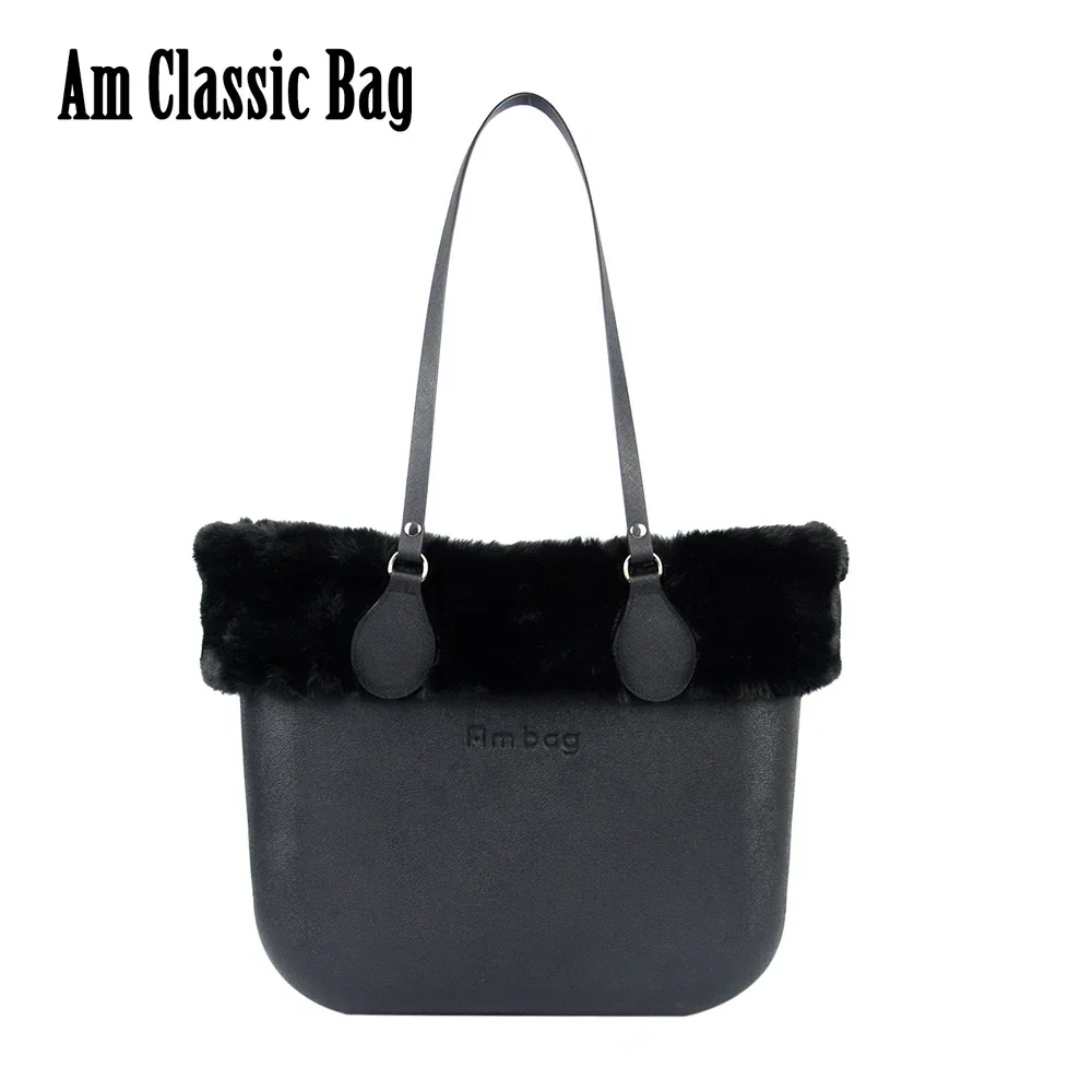 

New Winter Women DIY Handbags Big Ambag Obag O Bag Style Classic with Canvas Inner Organizer Long PU Handles Fur Furry Trim