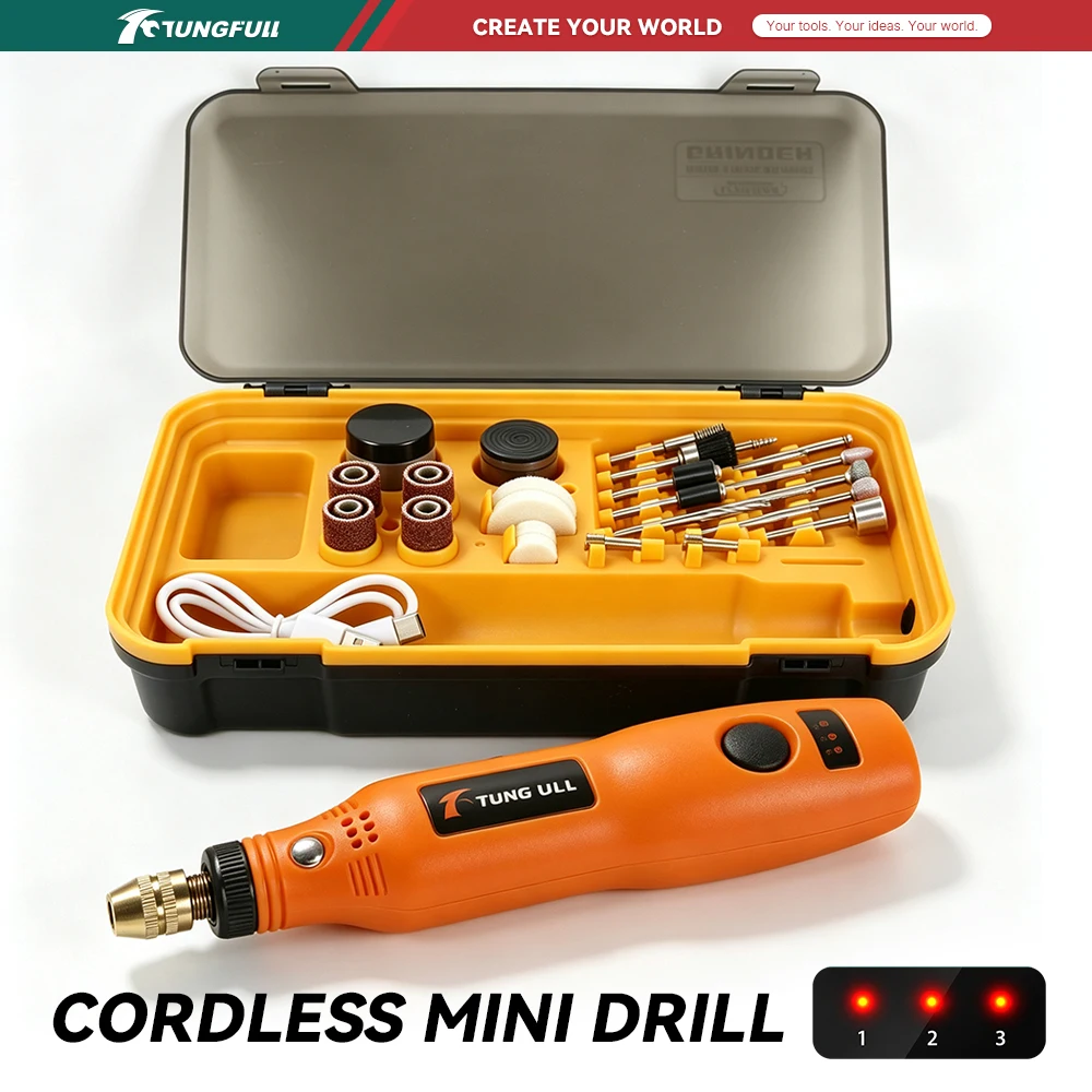 Cordless Rotary Tool 3‑Speed Mini Electric Drill Grinder Metal Wood Glass Carving Polishing Cutter For DIY Craft Projects