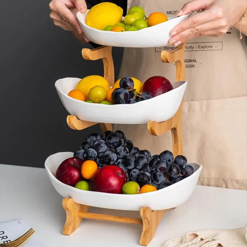 Three Layer Table Plates Dinnerware Kitchen Plastic Fruit Plate Snack Dish Candy Cake Trays with Shelf Home Dried Fruit Basket