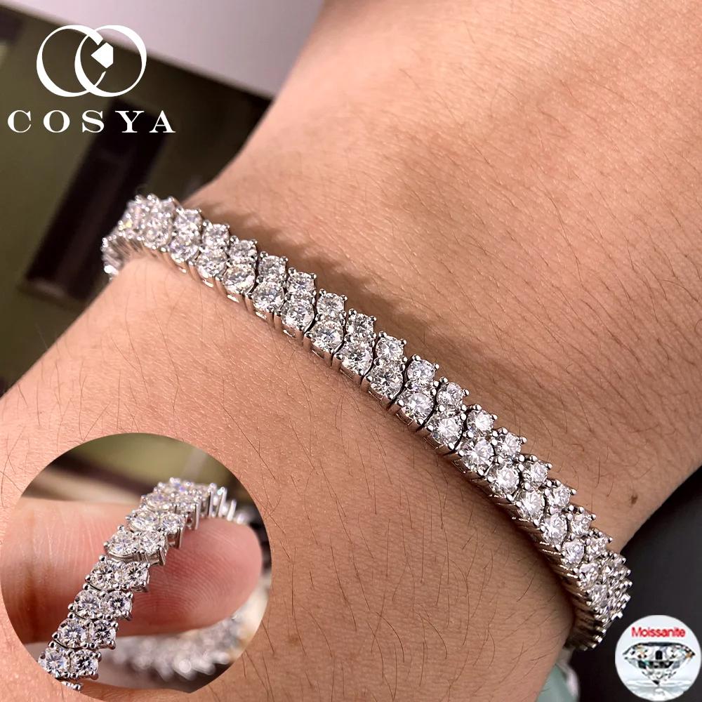 

COSYA настоящий полный браслет из муассанита для женщин и мужчин, серебро S925, цвет D, VVS1, лабораторный браслет с бриллиантами, роскошные вечерние ювелирные изделия