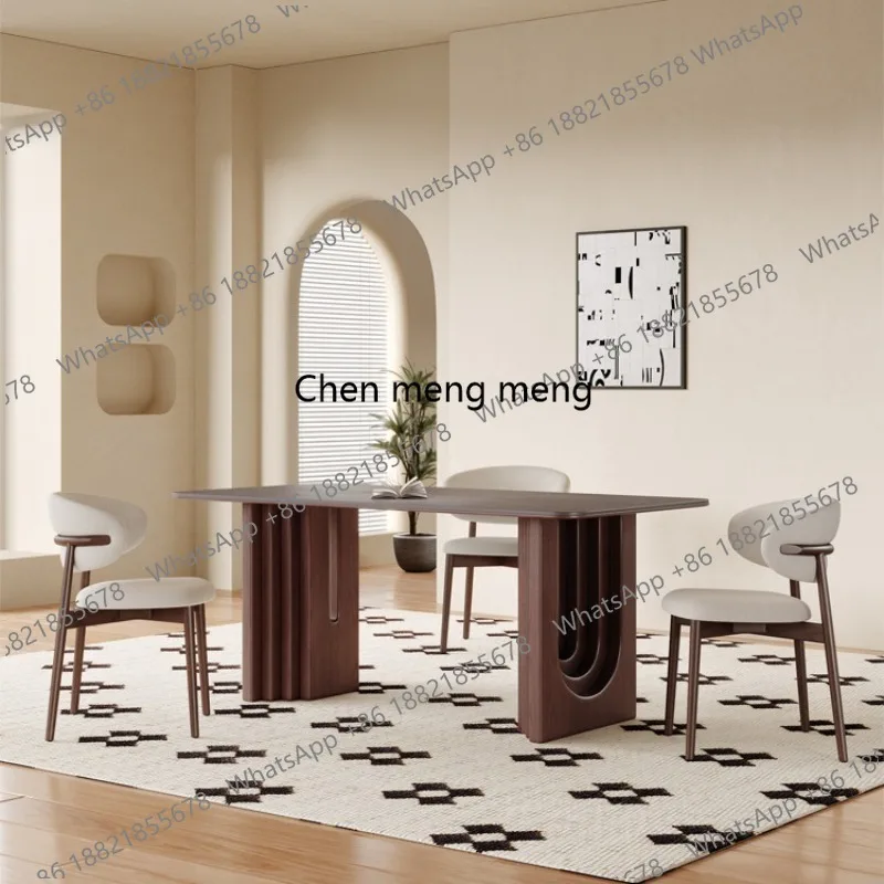 

French retro ash wood solid wood dining table home dining room rectangular medieval dining table