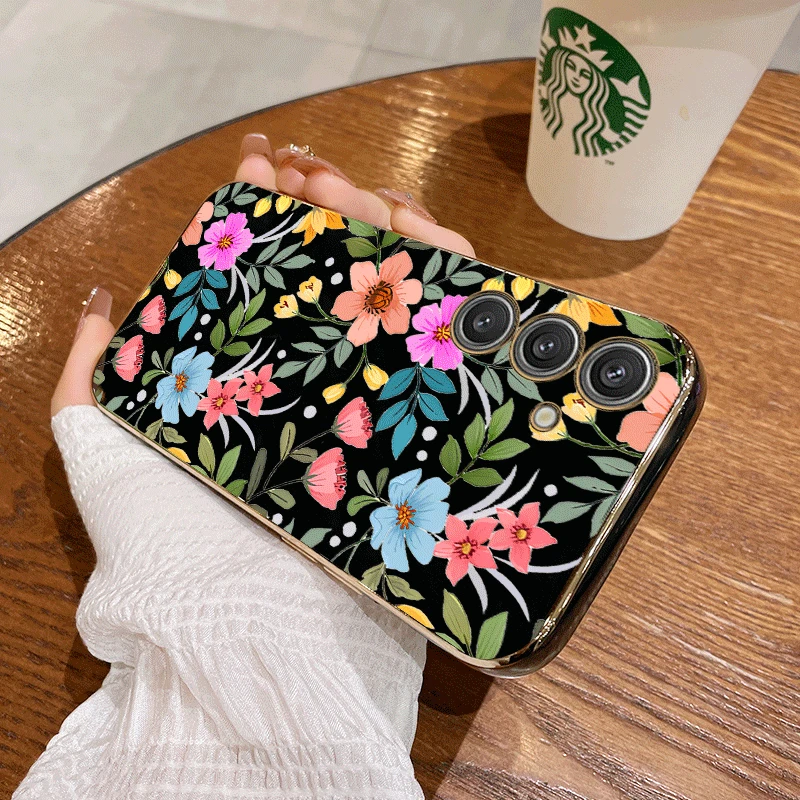 A55 Colorful Flowers Luxury Plating Phone Case For Samsung A55 A54 A15 A05S A04S A34 A35 A14 A24 A24 M14 M54 F54 M15 F15 Cover