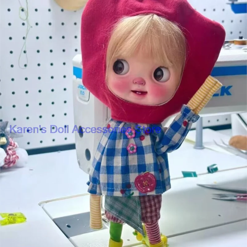 5pcs 2026 plaid shirt/pants/Apple Head Cover/handkerchief/sock for landoudou/Blythe(Fit for Lulu,ymy24,Ob22,24,26,zone, Jenny)