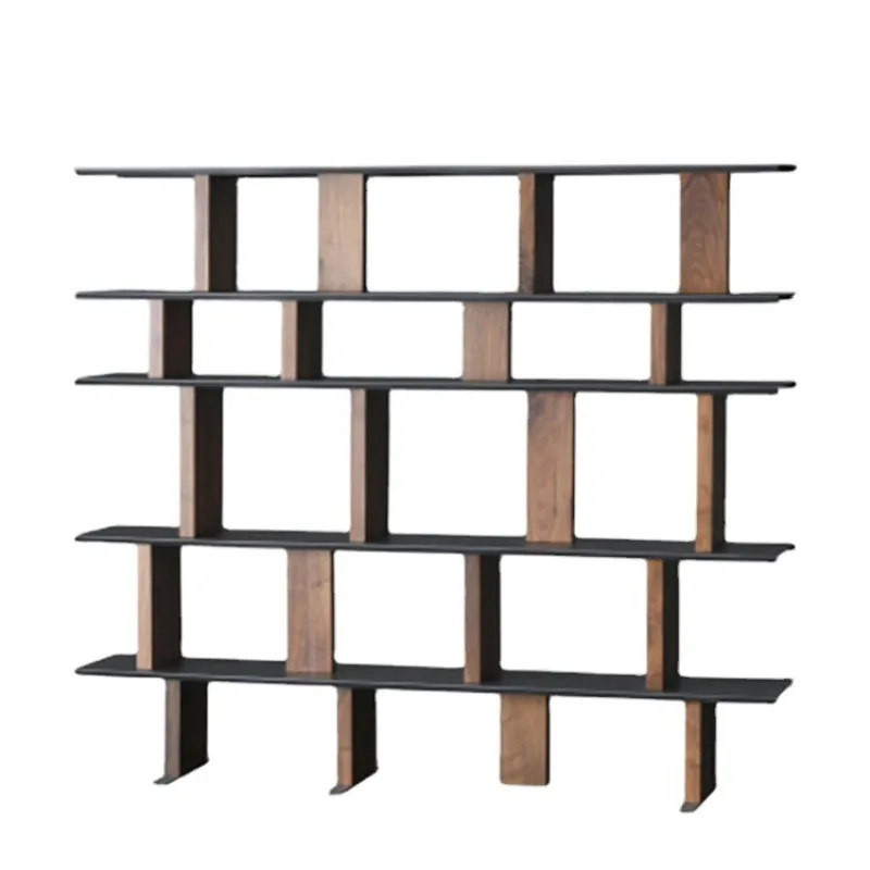 

Iron frame solid wood bookshelf, living room multi-layer display shelf