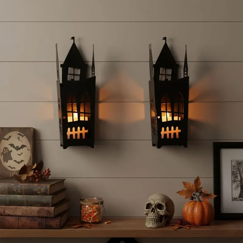 Gothic Iron Wall Candle Holder Halloween Castle Haunted House Decor Vintage Metal Sconce Lamp Home Party Ornament Custom