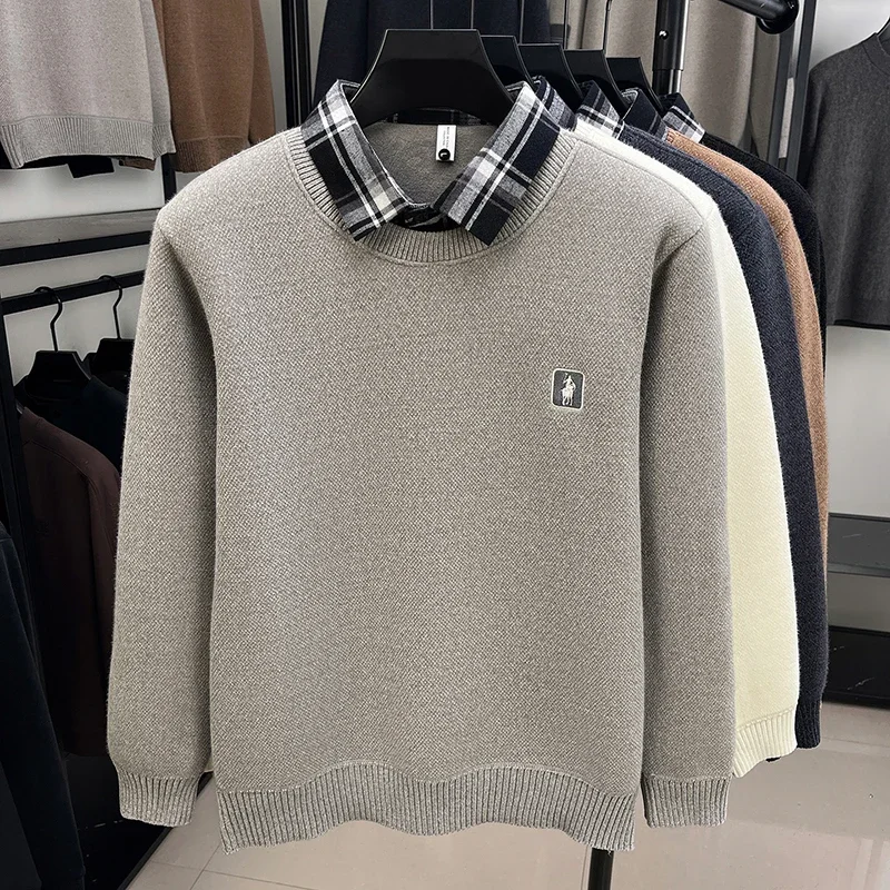 

Осенне-зимний мужской новый стильный флисовый и утолщенный свитер, высококачественная водолазка на полумолнии, теплая трикотажная рубашка
