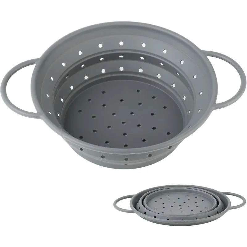 Round Foldable Silicone Colander Fruit Vegetable Washing Basket Strainer Collapsible Shrinkable Drainer Handle Kitchen Bar Tools