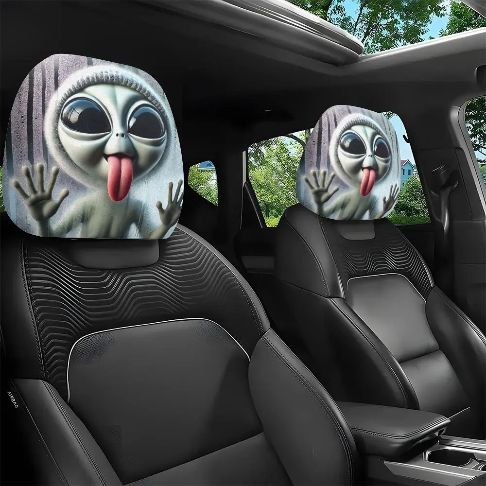 【Funny Alien】Tongue-Out Print Car Headrest Cover, All-Season Use & Washable, Seat Headrest Cover