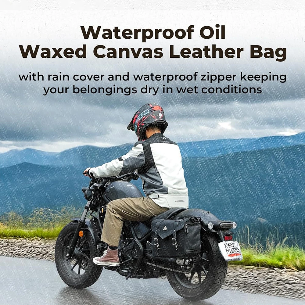 Motorcycle Side Bag Waterproof Oil Waxed Canvas Leather Retro Saddle Bags Universal for Softail Dyna Sportster Cruiser Panniers