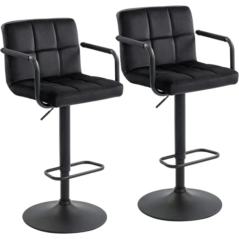 

Adjustable Bar Stool Swivel Barstools Set of 2 Counter Stools with Armrest and Footrest Upholstered Bar Chairs for Kitchen