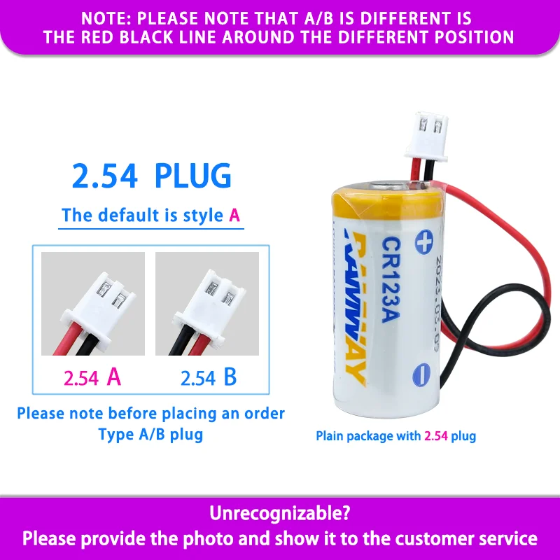 

RAMWAY CR123A Add XH2.54 Plug 3.0V Disposable Lithium Manganese Battery Smoke Alarm Camera GPS Locator MR-J4 Servo