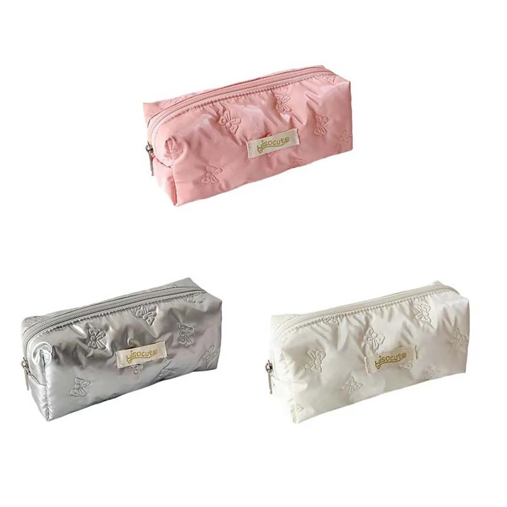 Bowknot Y2K Bow Stationery Bag Desktop Storage Cosmetics Card Pen Korean Style Pencil Case Pink White Silver Large Capacity