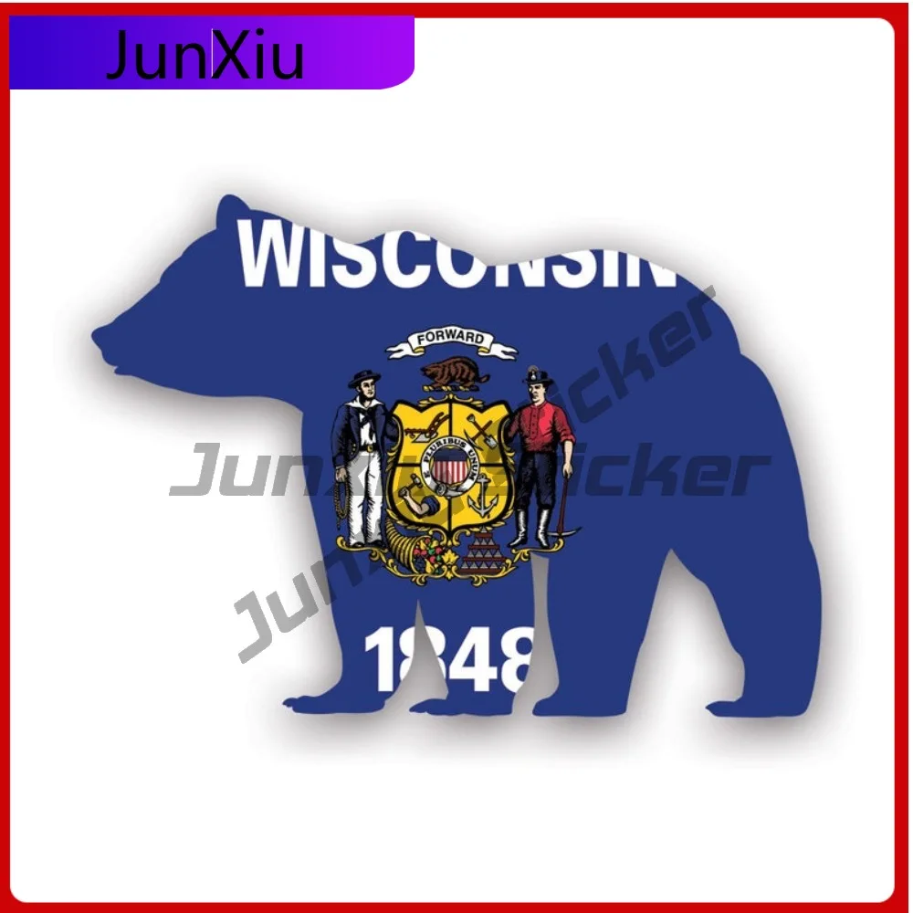 

Wisconsin Bear Flag Sun Resistant Waterproof Funny For Rear Windshield Truck Car Body No Residue Easy Apply Decor Motorcycle